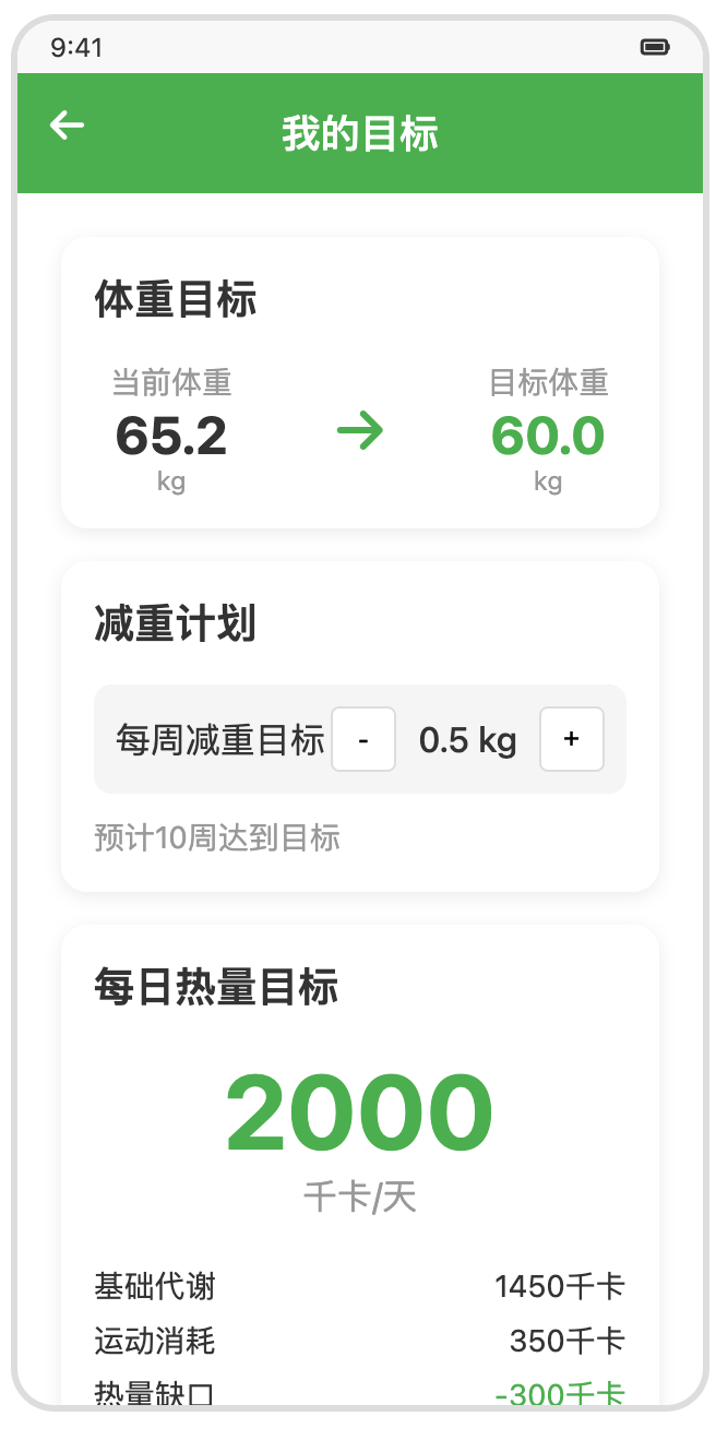 目标与体重设置界面