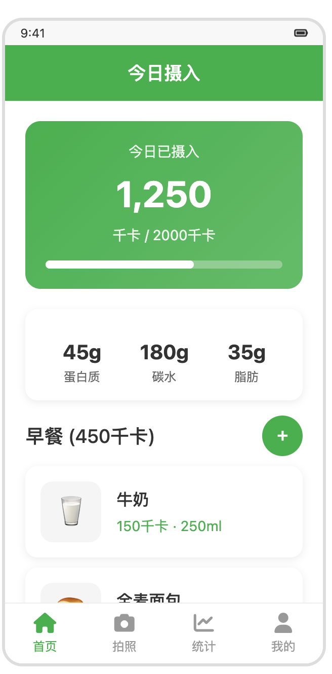 今日摄入概览界面